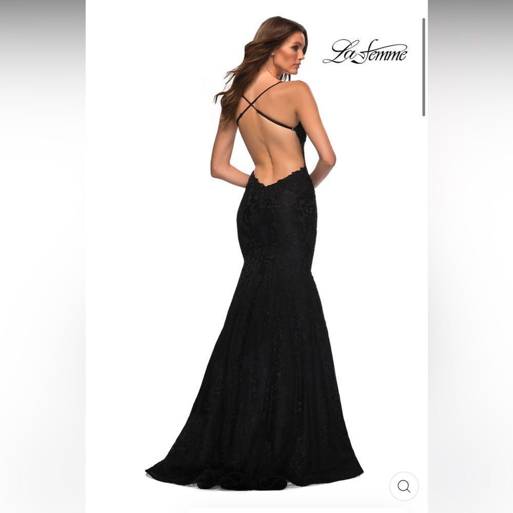 La Femme Black Lace Maxi Dress #30467 Sz 8